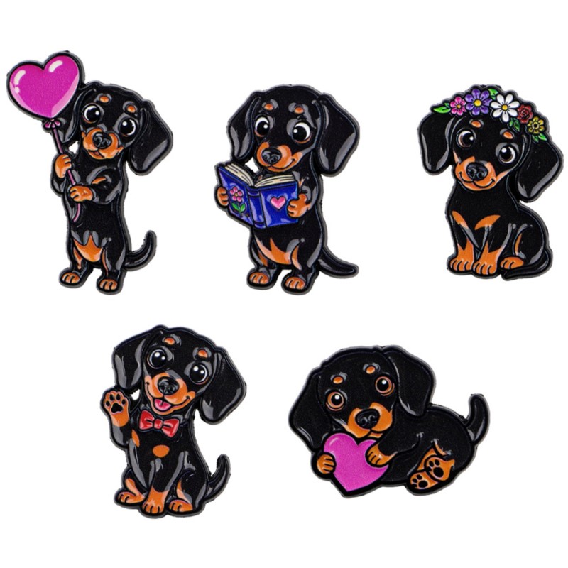 Supply Florist - 5pcs Cute Dachshund Enamel Pin Set